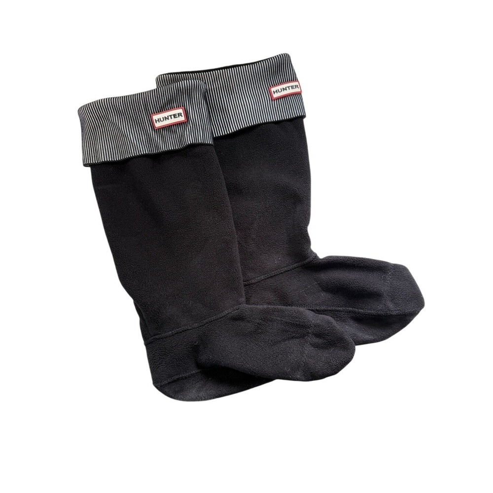 Hunter Black Cardigan Knit Tall Boot Socks Rib-Knit Fold-Over Cuff Liners 10